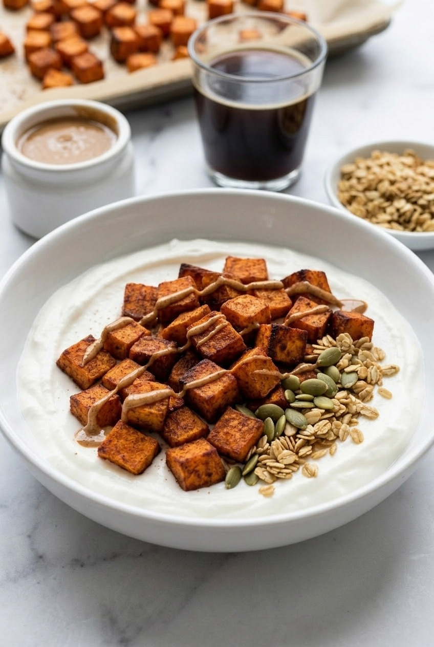 sweet potato breakfast bowl with greek yogurt complete meal