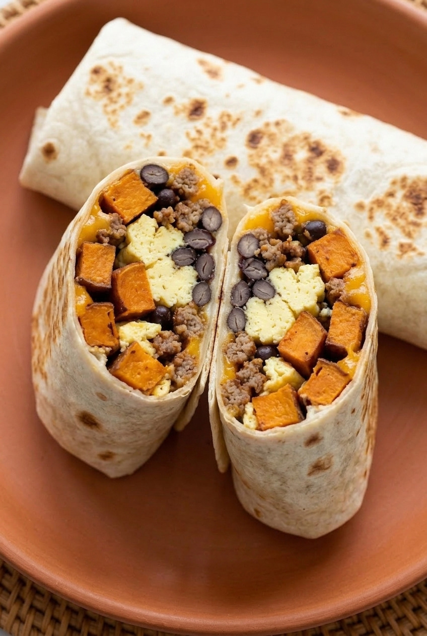 sweet potato breakfast burritos served