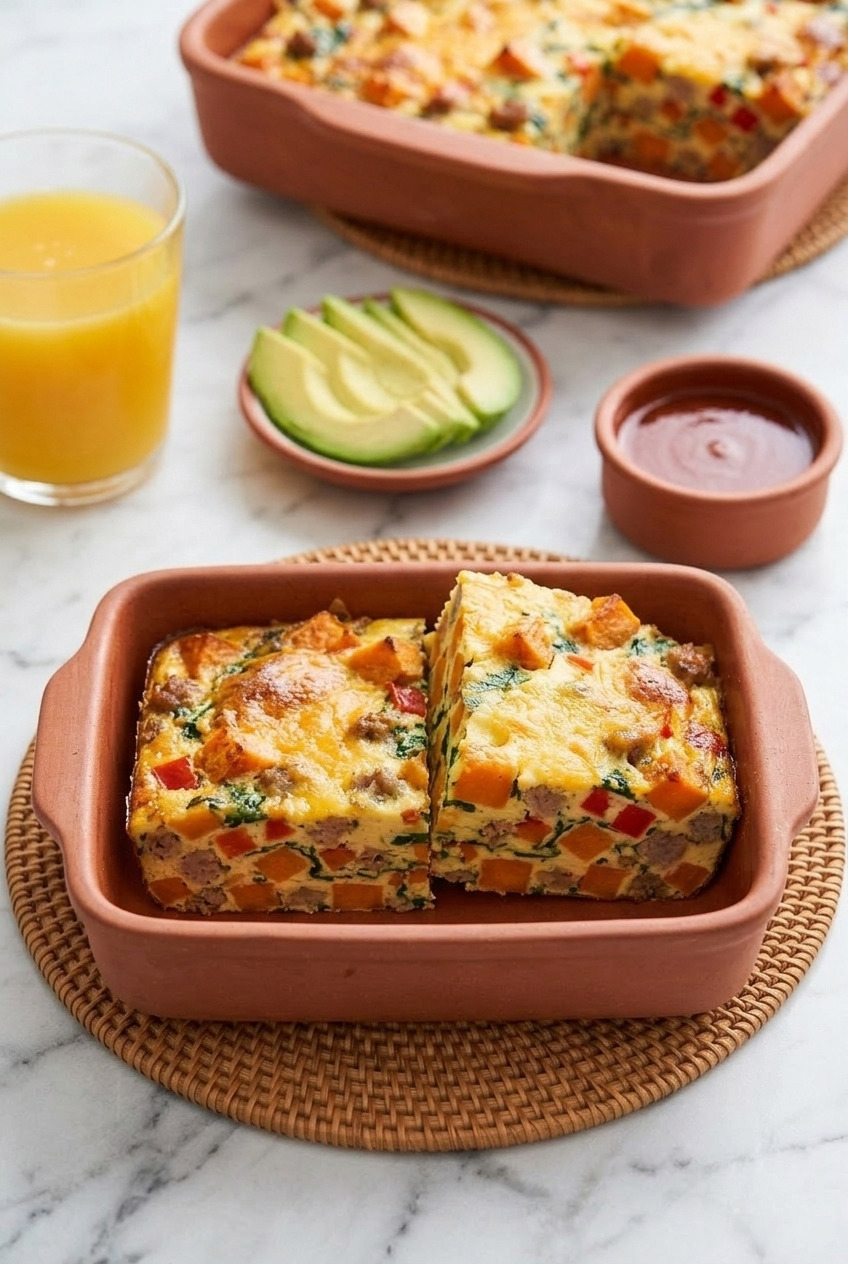 sweet potato breakfast casserole with sausage and eggs complete meal