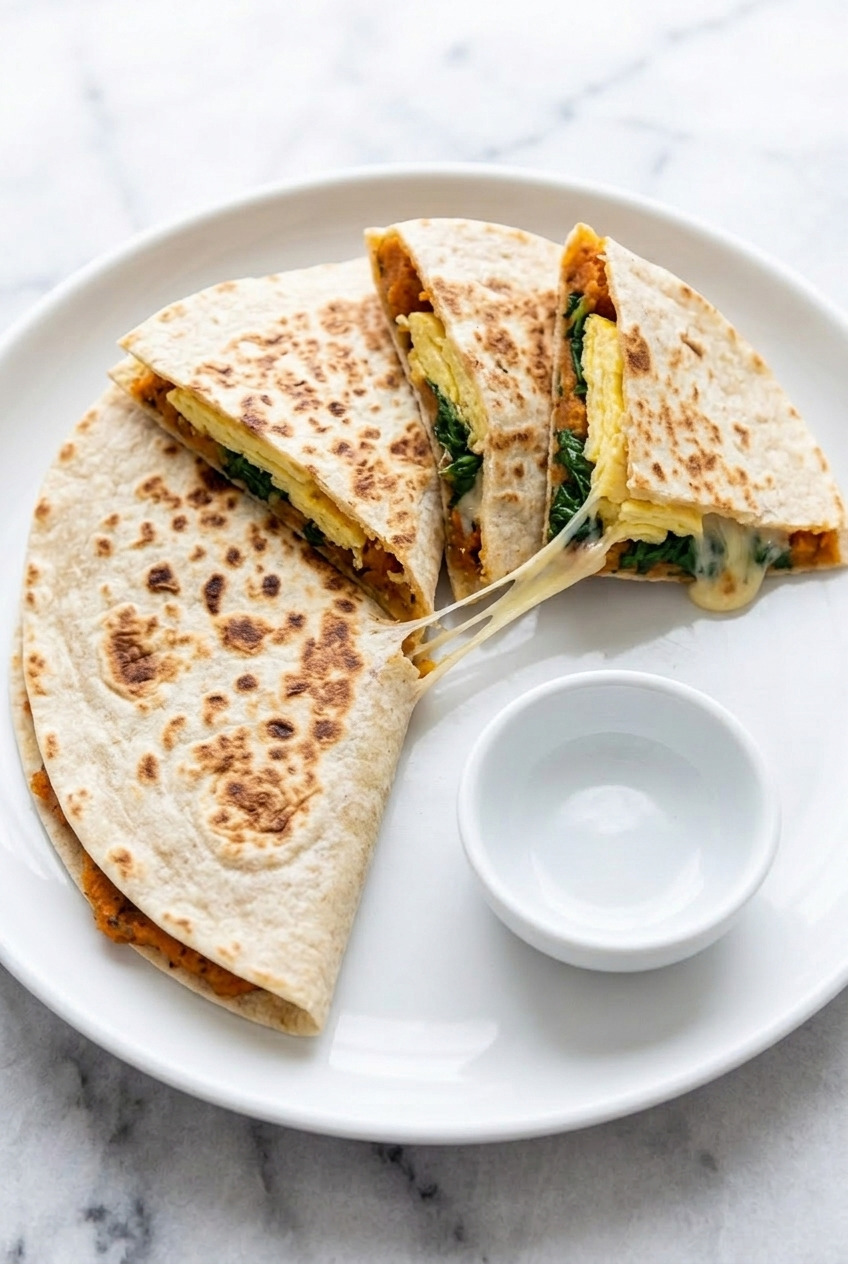 sweet potato breakfast quesadilla served