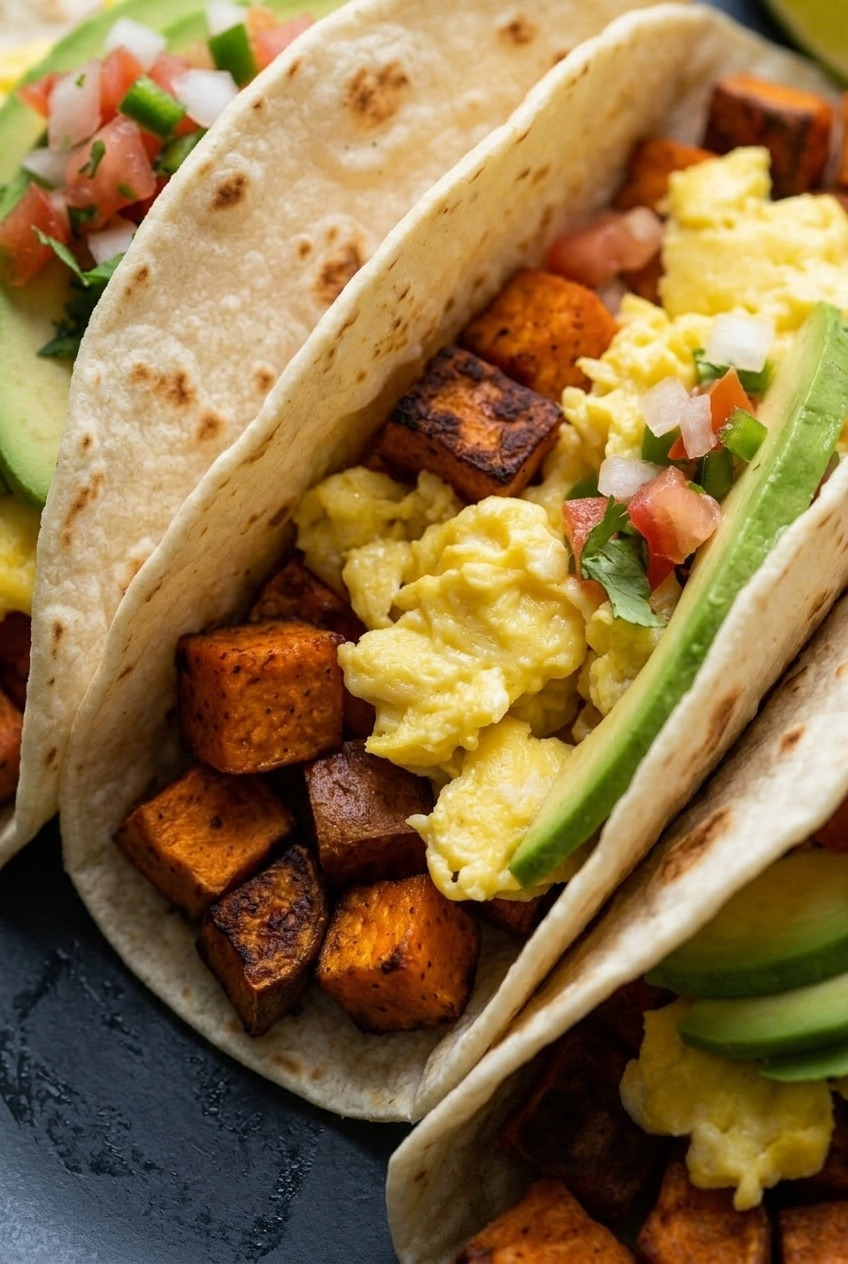 sweet potato breakfast tacos close up