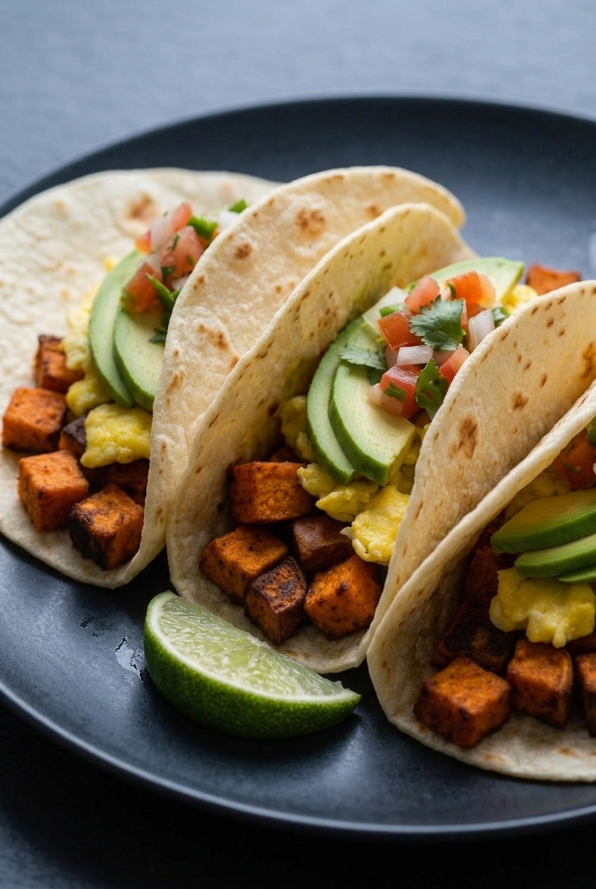 sweet potato breakfast tacos side view