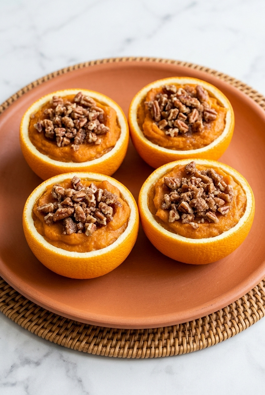 sweet potato casserole stuffed into orange cups