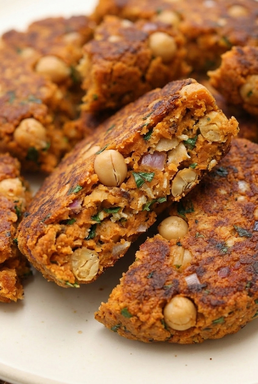sweet potato chickpea burgers close up