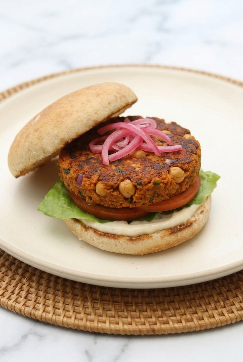 sweet potato chickpea burgers side view