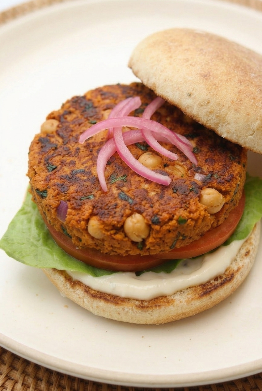 sweet potato chickpea burgers served