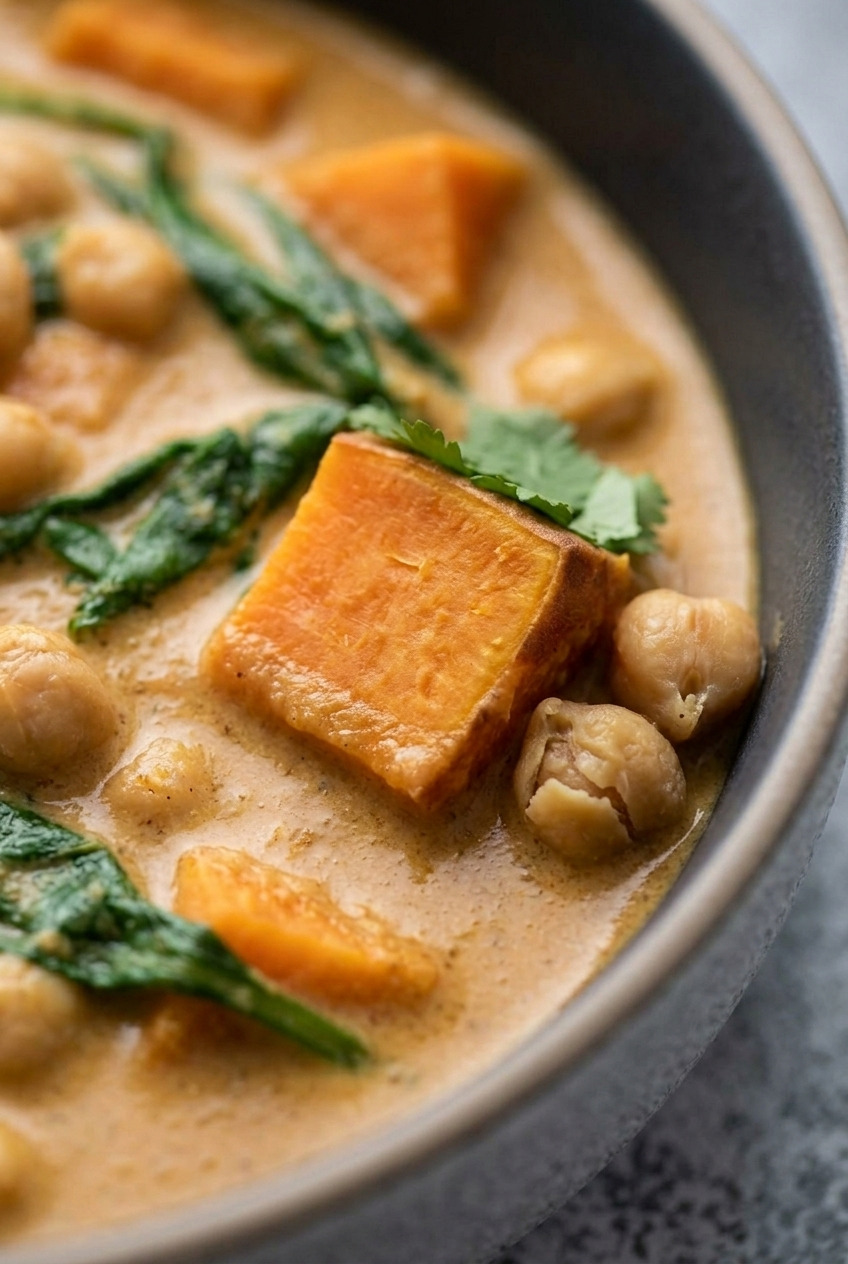sweet potato chickpea coconut curry close up