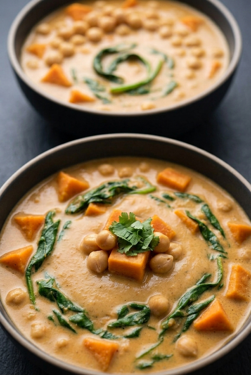 sweet potato chickpea coconut curry dinner scene