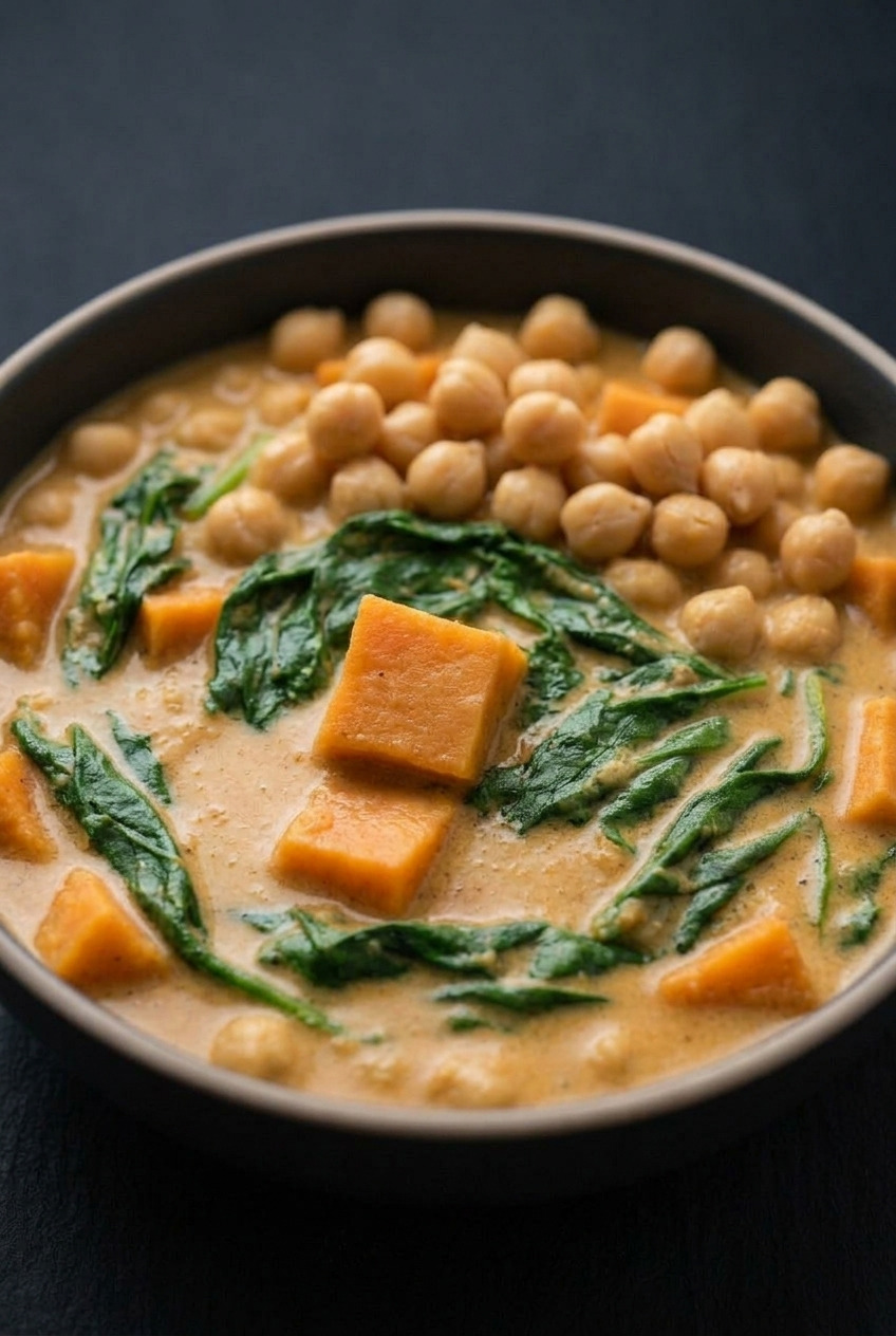 sweet potato chickpea coconut curry side view
