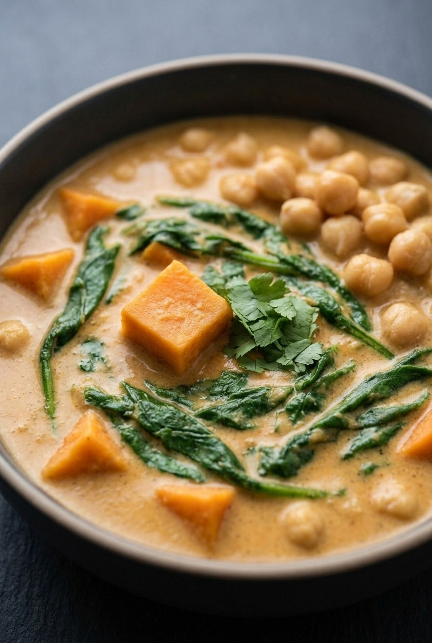 sweet potato chickpea coconut curry served