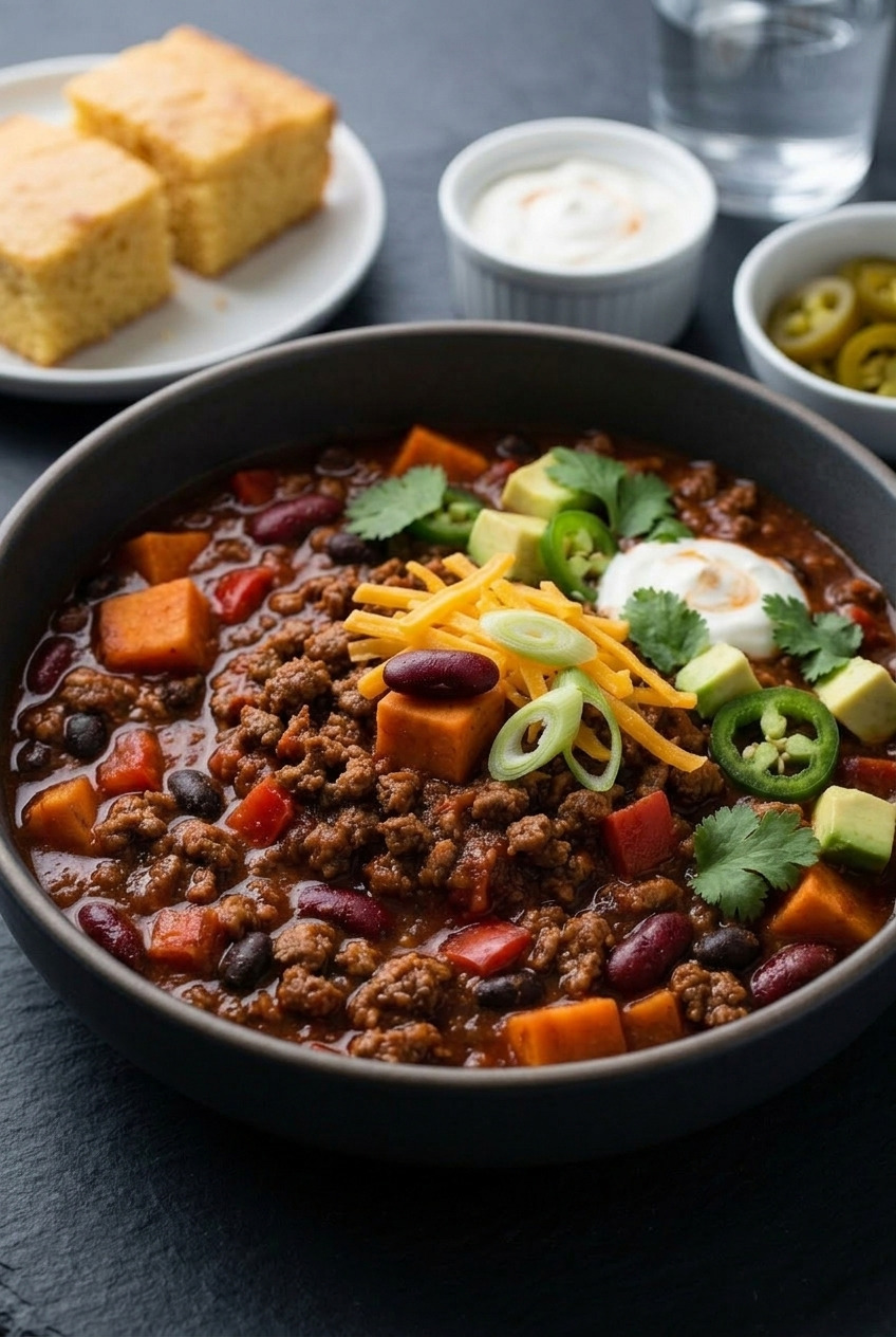 sweet potato chili with ground beef complete meal