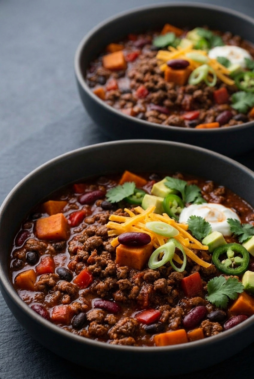sweet potato chili with ground beef dinner scene