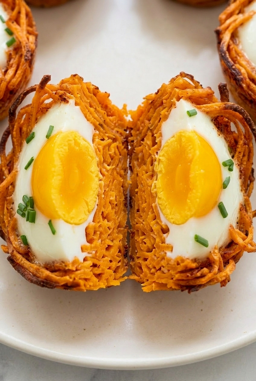 sweet potato egg nests close up