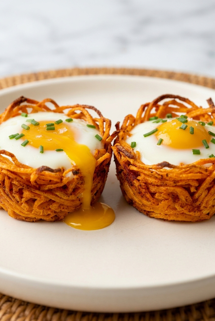 sweet potato egg nests side view