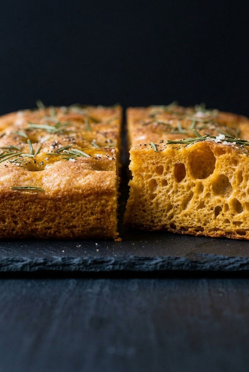 sweet potato focaccia side view