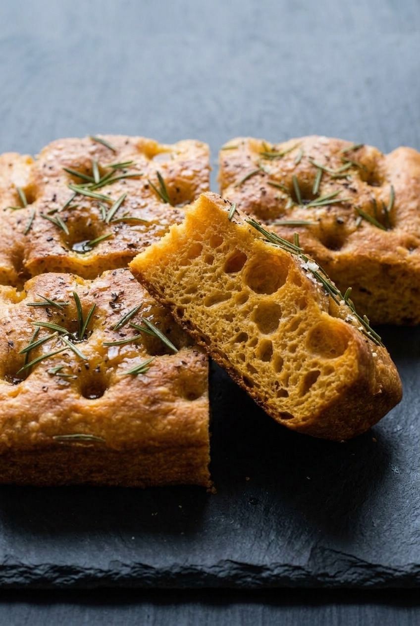 sweet potato focaccia served