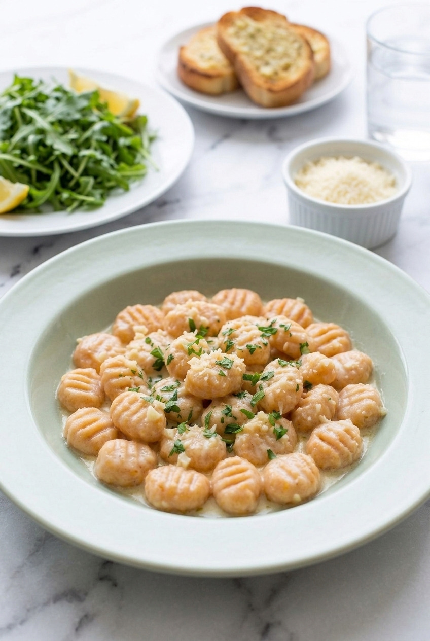 sweet potato gnocchi with creamy garlic parmesan sauce complete meal