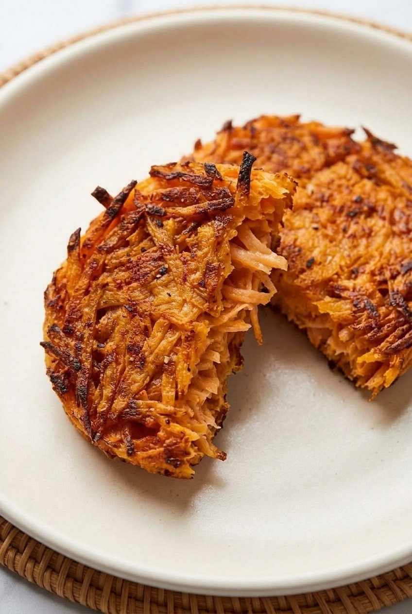 sweet potato hash brown patties close up