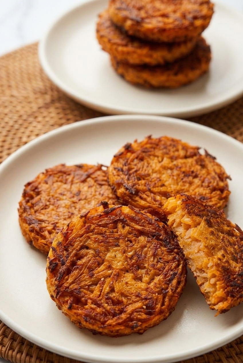 sweet potato hash brown patties dinner scene