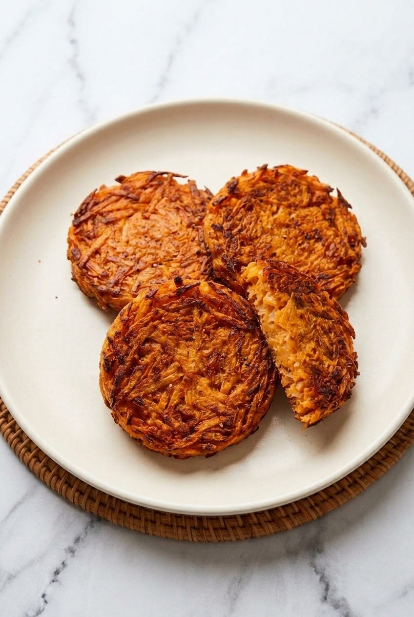sweet potato hash brown patties served