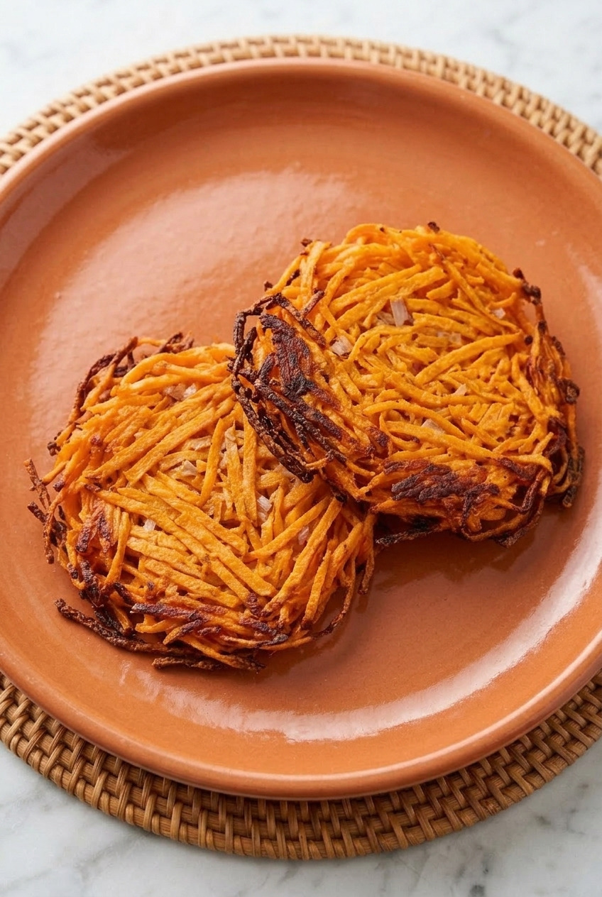sweet potato hash browns served