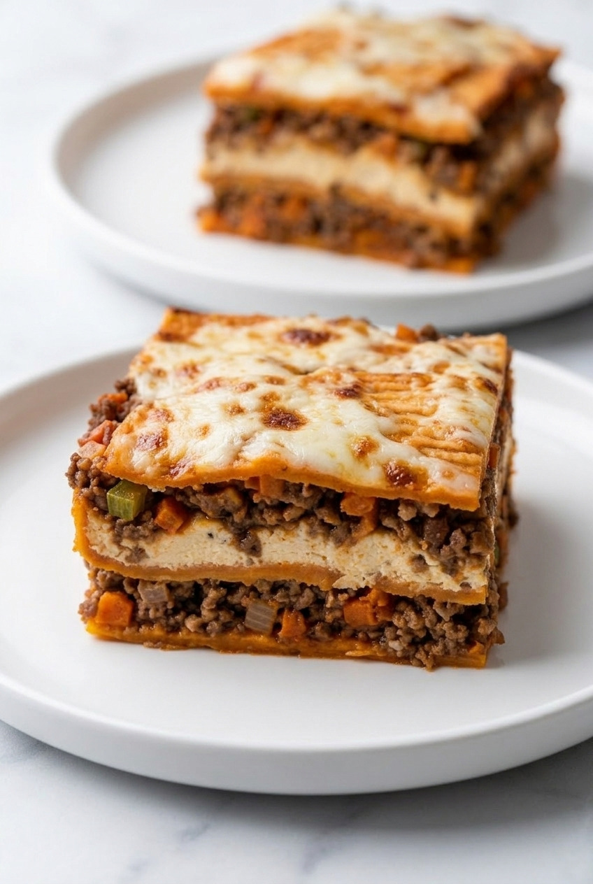 sweet potato lasagna with beef bolognese dinner scene