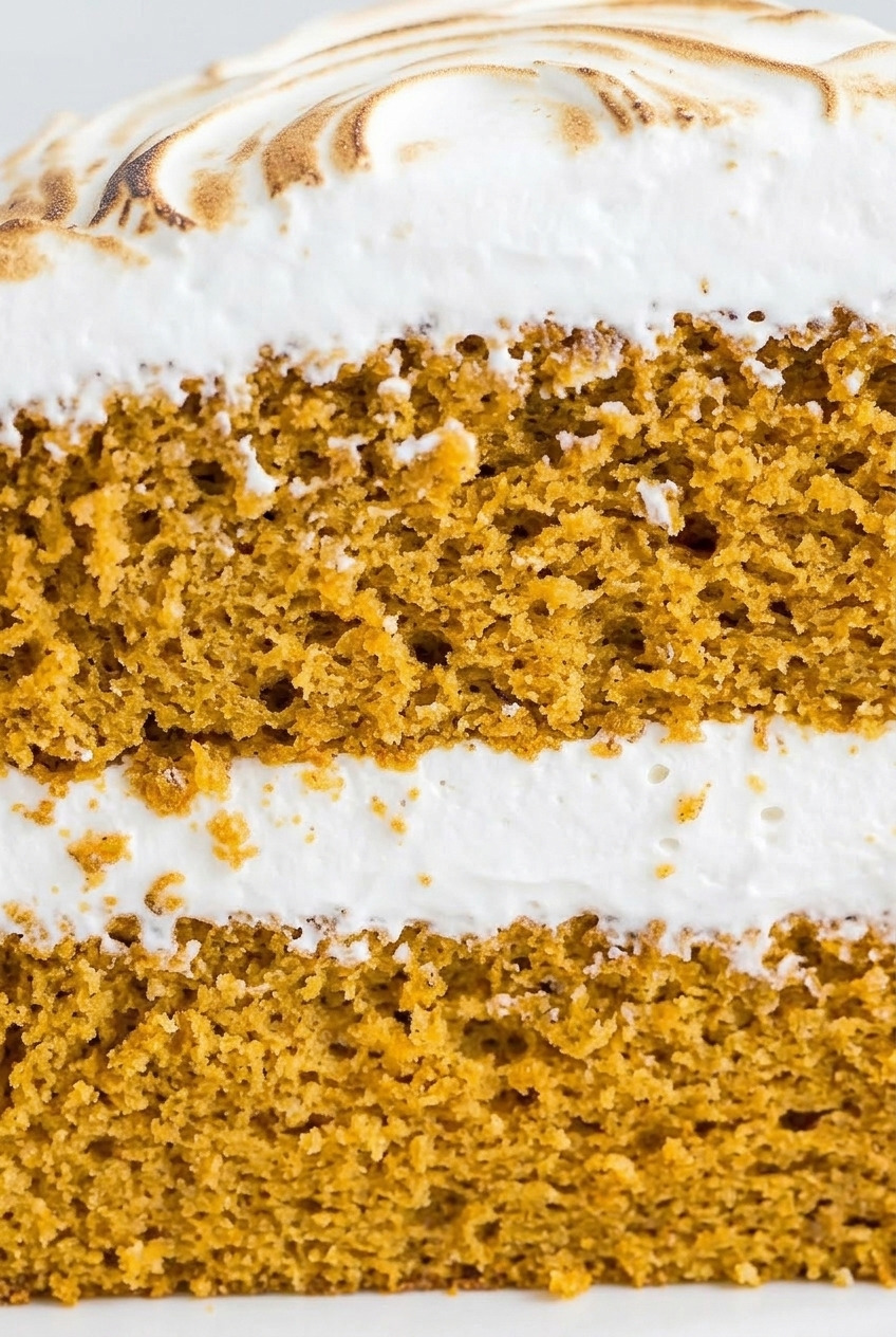 sweet potato layer cake with marshmallow filling close up