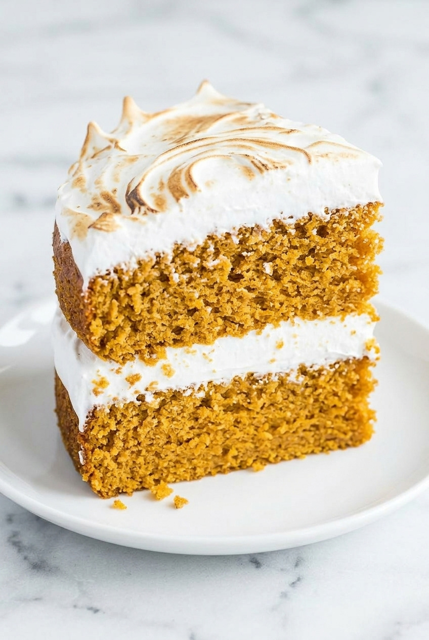 sweet potato layer cake with marshmallow filling served