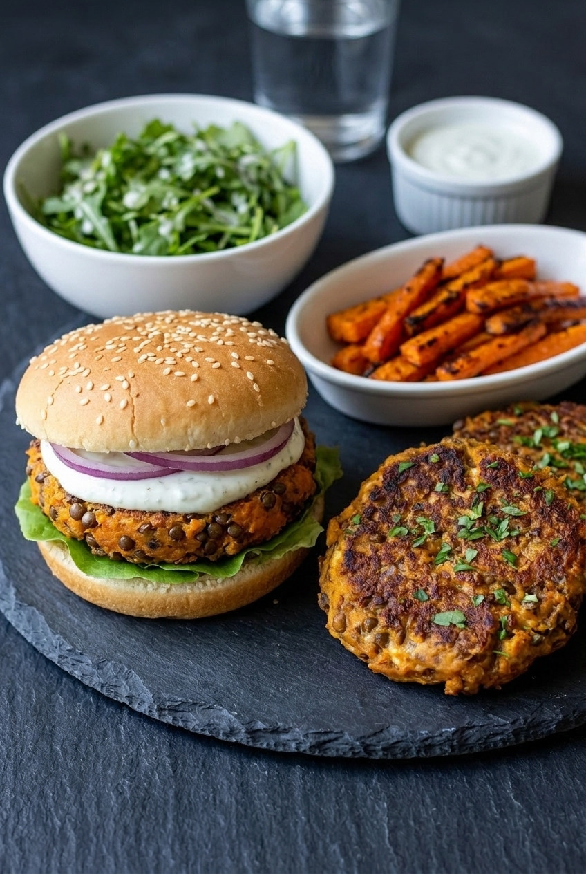 sweet potato lentil burgers complete meal