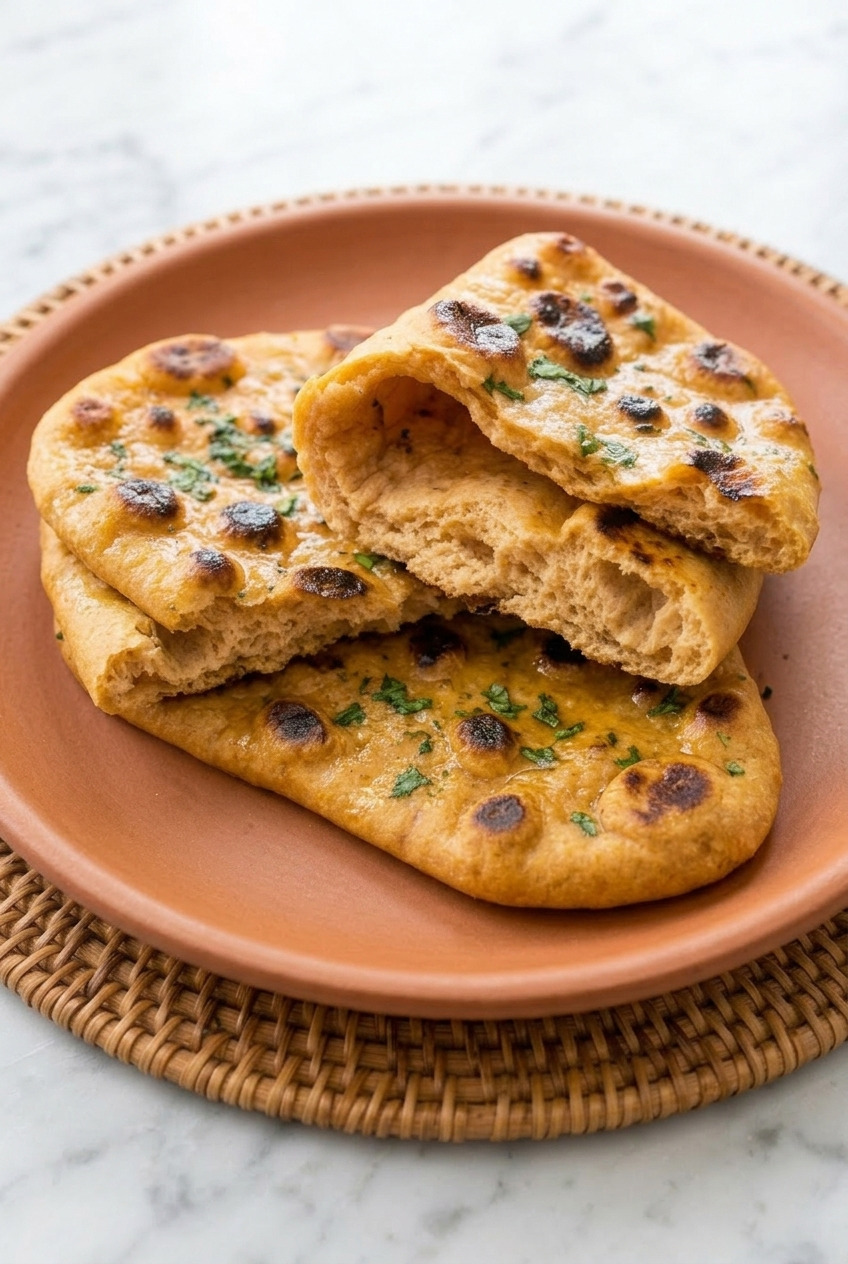 sweet potato naan served