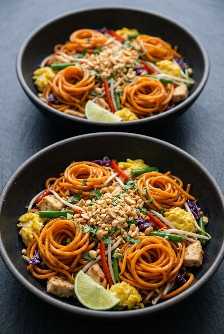 sweet potato noodle pad thai dinner scene