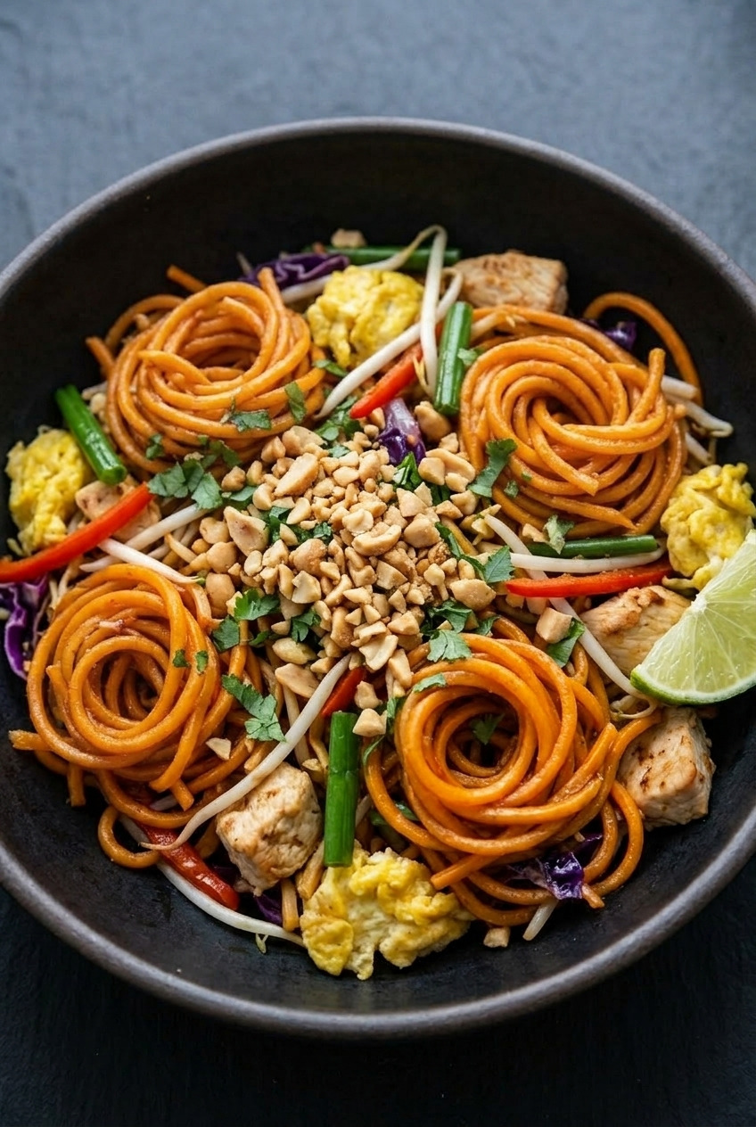 sweet potato noodle pad thai served