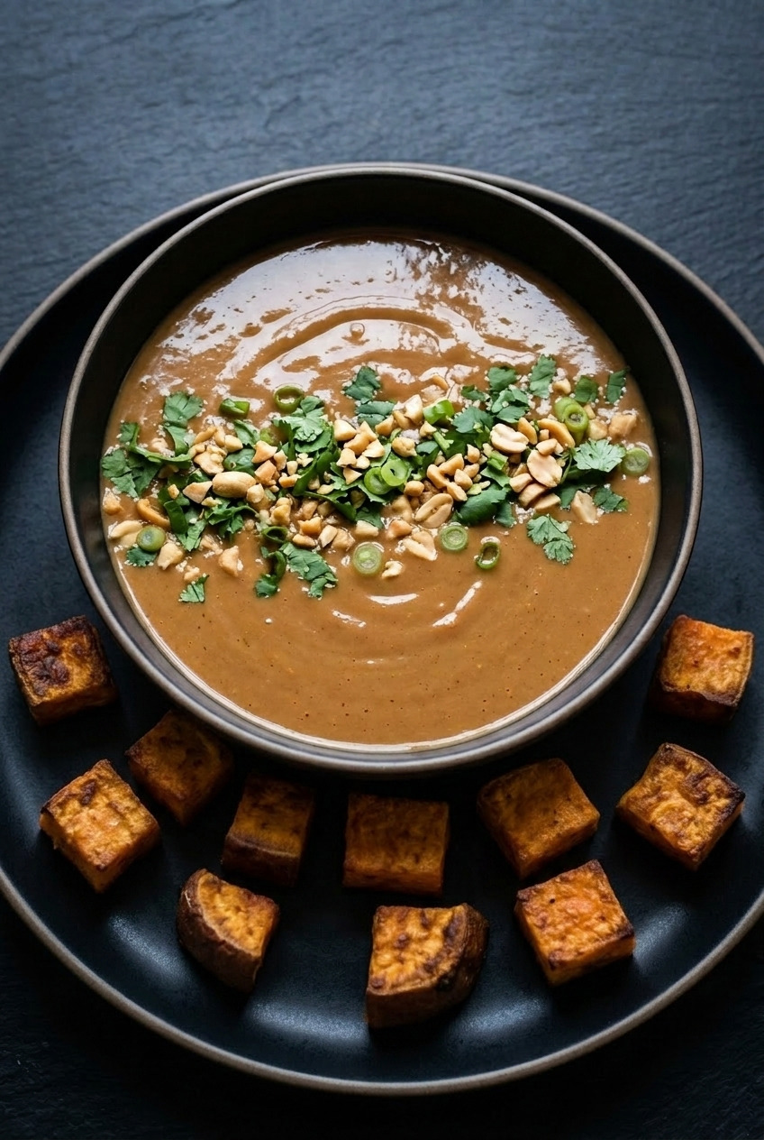 sweet potato peanut sauce served