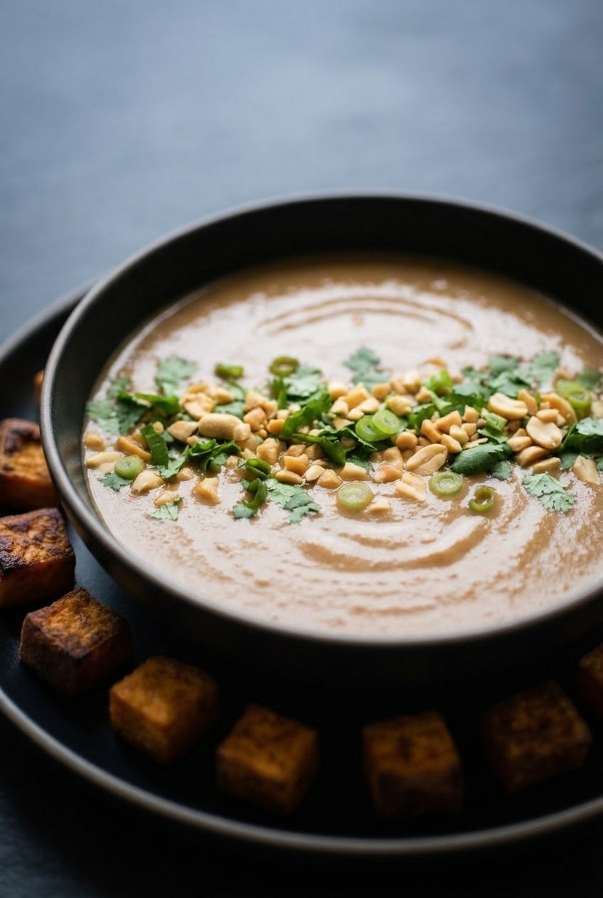 sweet potato peanut sauce dinner scene
