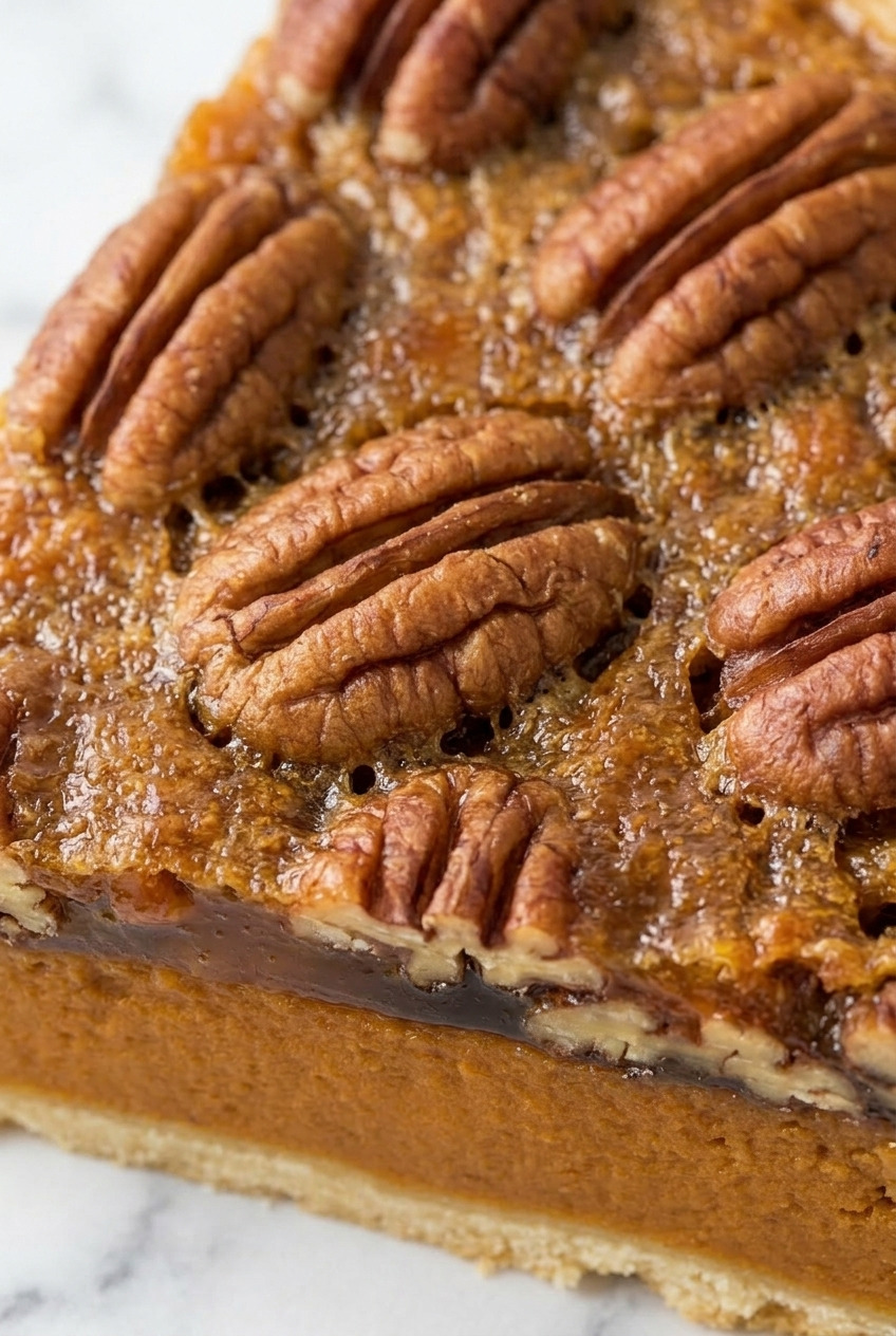sweet potato pecan pie close up