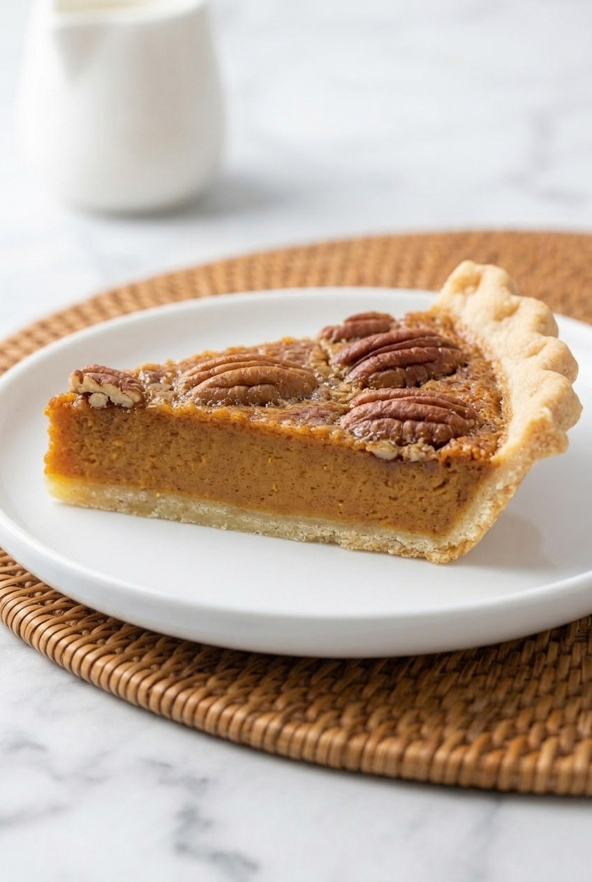sweet potato pecan pie side view