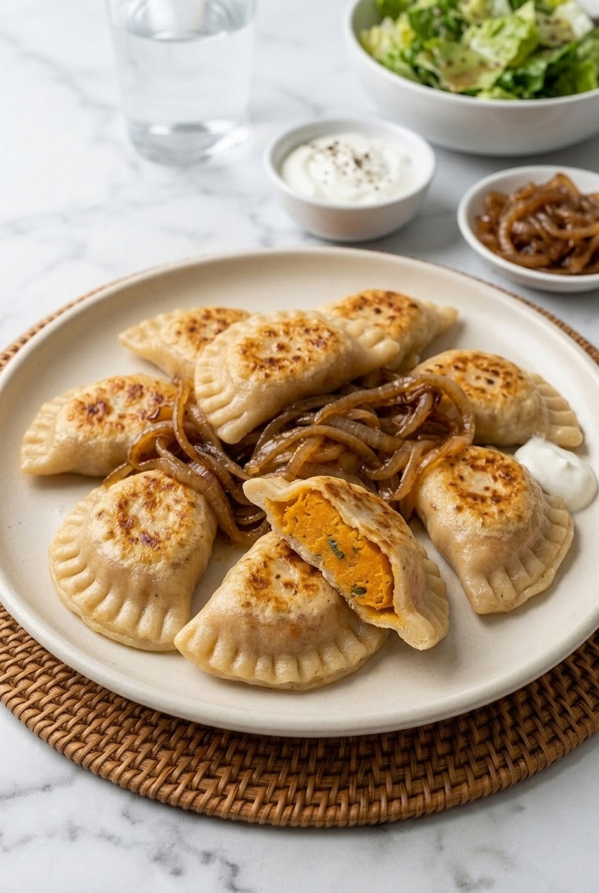 sweet potato pierogi with caramelized onions complete meal