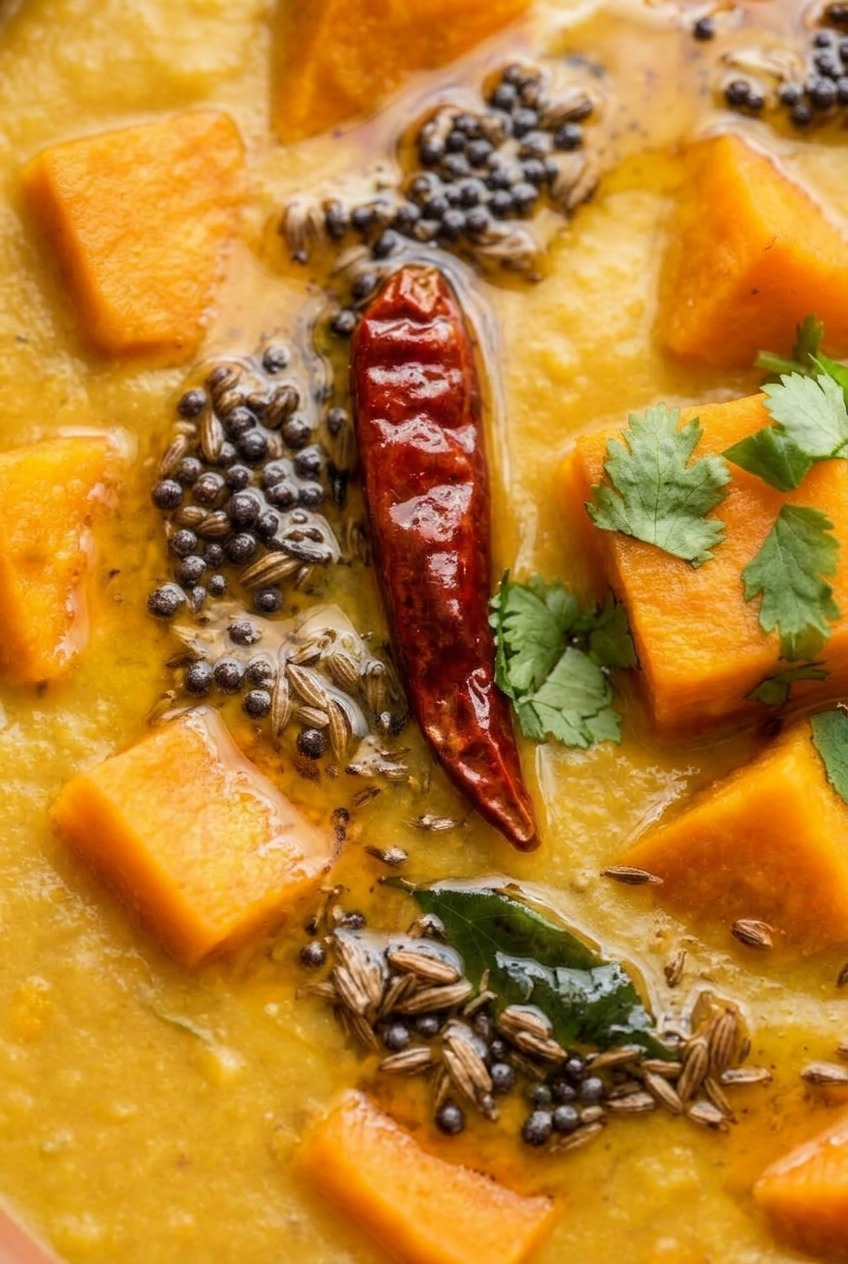 sweet potato red lentil dal close up