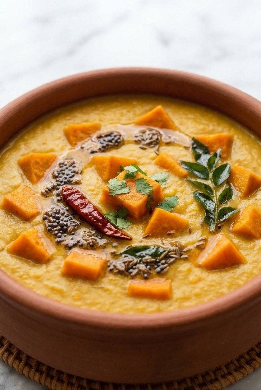 sweet potato red lentil dal side view