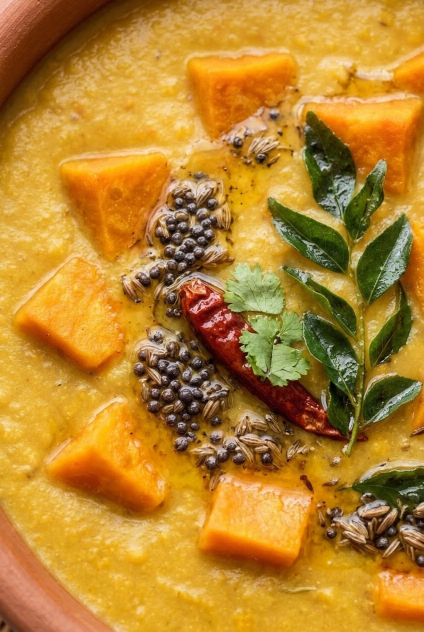 sweet potato red lentil dal served